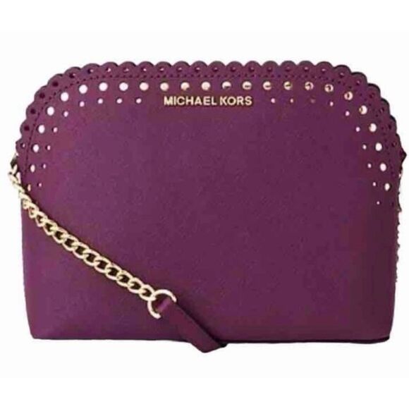 Michael Kors Cindy Dome Plum Scalloped Edge Crossbody Purse - Picture 1 of 11